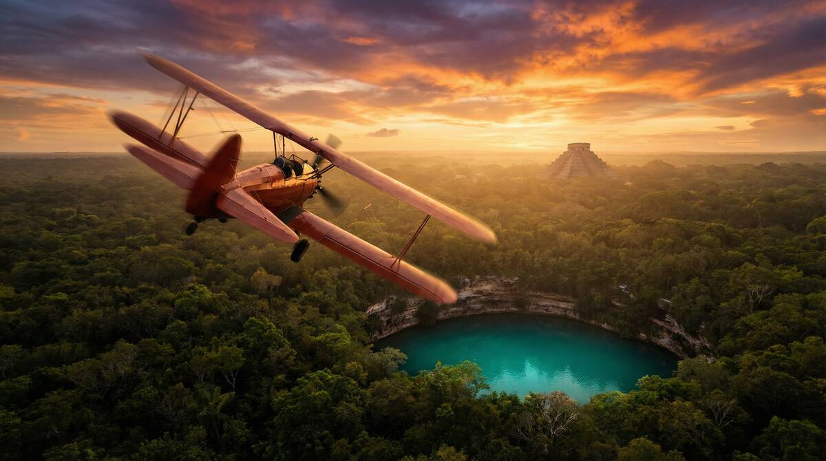 Aviator en NetBet Sport - Avión volando sobre cenotes de Yucatán