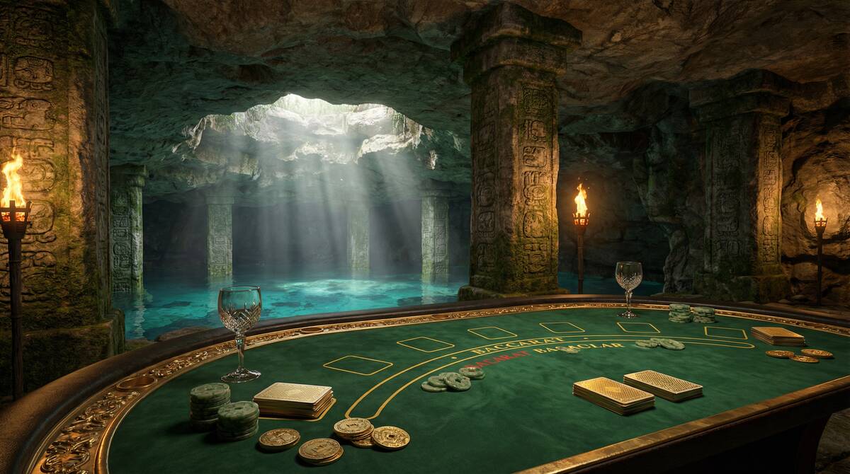 Mesa de bacará elegante en NetBet Sport con ambiente de cenote